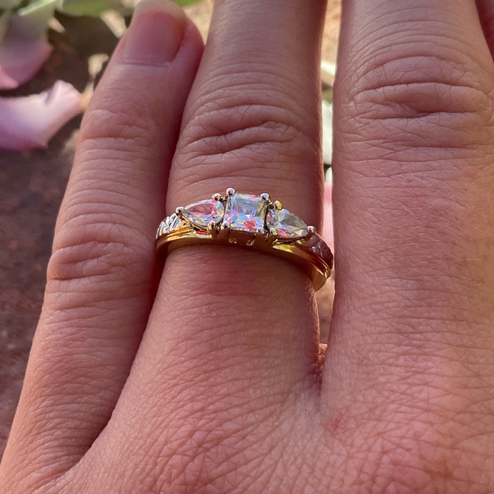 Gold Toned Sterling Silver and Cubic Zirconia Ring